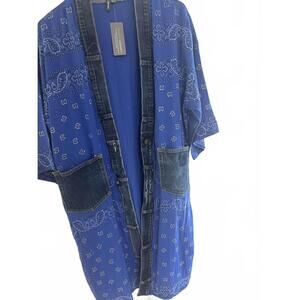 NEW SHANNON PASSERO women's bandana cotton gauze long cardigan in navy blue